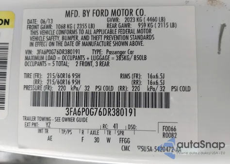 2013 Ford Fusion S из США, поврежденный, VIN 3FA6P0G76DR380191